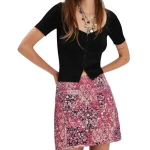 034 NWT Free People Darla Quilted Mini Skirt | Color Sweetheart Combo | Size 6